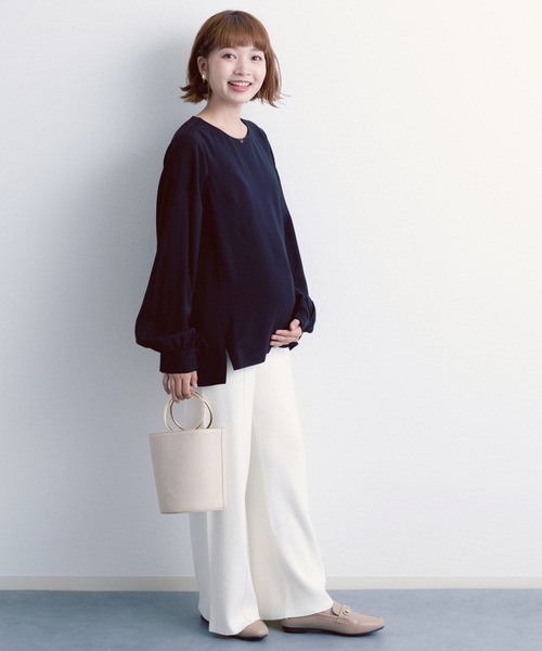 SweetMommy（スウィートマミー）の「【ZOZO限定】センターピンタック ニットワイドパンツ [マタニティ　産前産後]（マタニティウェア/グッズ・レディース・ホワイト/グレー・FREE）」の5枚目の写真