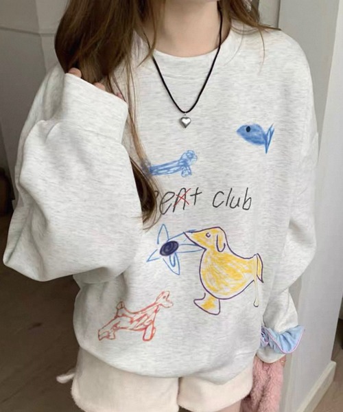 shopnikoniko(ショップニコニコ)の「トレーナー オーバーサイズ 落書きプリント スウェット(スウェット・レディース・グレー・フリー)」の5枚目の写真