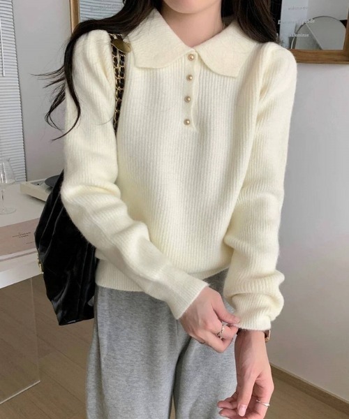 yuue' ( wear )（ユーイ）の「ポロカラーリブニットトップス（ニット/セーター・レディース・アイボリー/レッド/ブラック・FREE）」の12枚目の写真