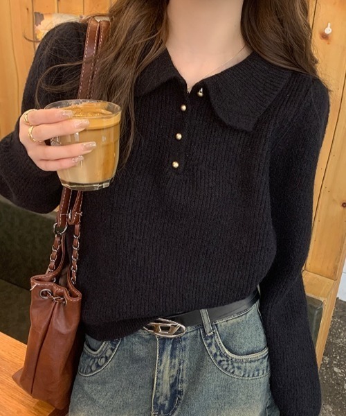 yuue' ( wear )（ユーイ）の「ポロカラーリブニットトップス（ニット/セーター・レディース・アイボリー/レッド/ブラック・FREE）」の19枚目の写真