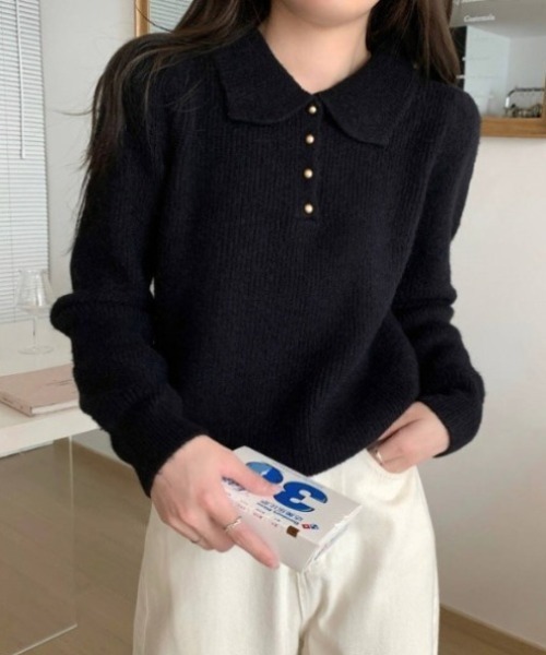 yuue' ( wear )（ユーイ）の「ポロカラーリブニットトップス（ニット/セーター・レディース・アイボリー/レッド/ブラック・FREE）」の13枚目の写真