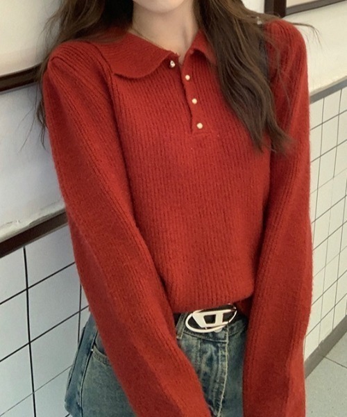 yuue' ( wear )（ユーイ）の「ポロカラーリブニットトップス（ニット/セーター・レディース・アイボリー/レッド/ブラック・FREE）」の11枚目の写真