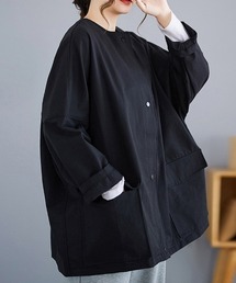 ブラック ノーカラージャケット オーバーサイズ オーバーサイズ」に該当するノーカラージャケットファッション