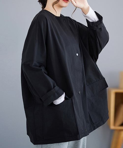 セール】ノーカラーオーバーサイズボタンジャケット（ノーカラー