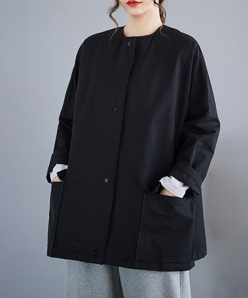 セール】ノーカラーオーバーサイズボタンジャケット（ノーカラー