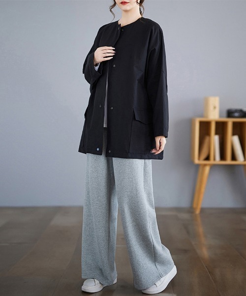 セール】ノーカラーオーバーサイズボタンジャケット（ノーカラー