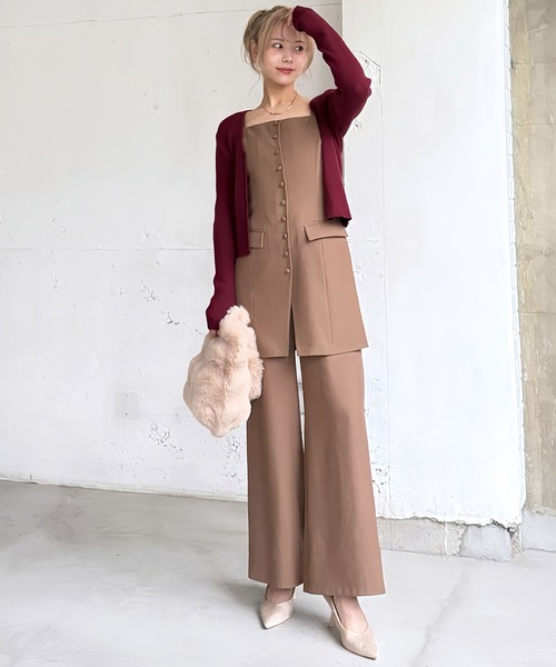 ROYAL PARTY（ロイヤルパーティー）の「ベストレイヤード風オールインワン（つなぎ/オールインワン・レディース・キャメル/ブラック/グレー・FREE）」の3枚目の写真