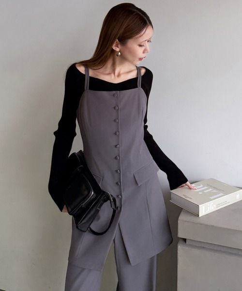 ROYAL PARTY（ロイヤルパーティー）の「ベストレイヤード風オールインワン（つなぎ/オールインワン・レディース・キャメル/ブラック/グレー・FREE）」の5枚目の写真