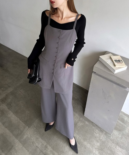 ROYAL PARTY（ロイヤルパーティー）の「ベストレイヤード風オールインワン（つなぎ/オールインワン・レディース・キャメル/ブラック/グレー・FREE）」の8枚目の写真