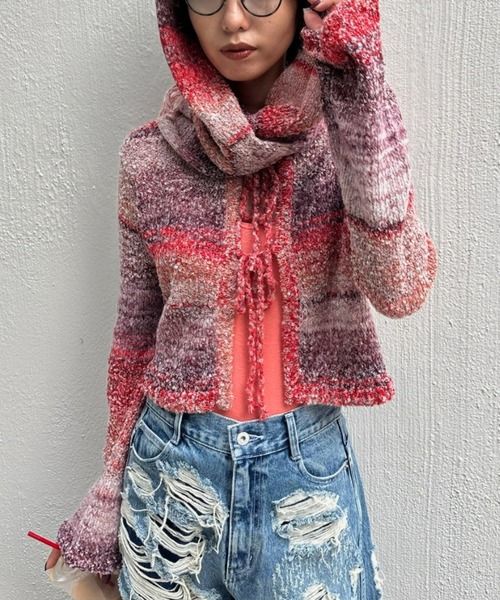 トップス Ameri 2WAY MELANGE KNIT SCARF SET TOP セール】＜ZOZOTOWN限定＞2WAY MELANGE KNIT SCARF SET TOP（ニット