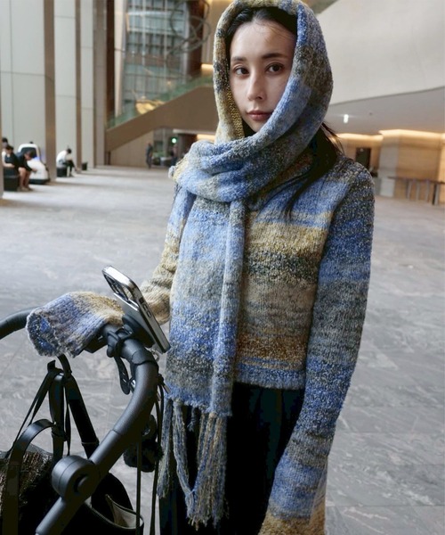 トップス Ameri 2WAY MELANGE KNIT SCARF SET TOP セール】＜ZOZOTOWN限定＞2WAY MELANGE KNIT SCARF SET TOP（ニット