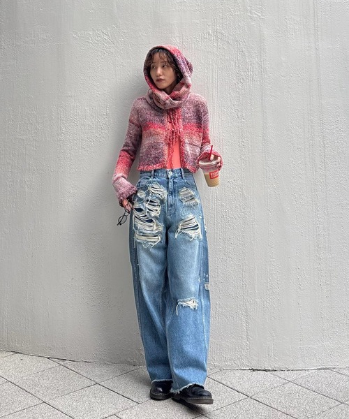 Ameri（アメリ）の「＜ZOZOTOWN限定＞2WAY MELANGE KNIT SCARF SET TOP（ニット/セーター・レディース・ブルー/レッド・FREE）」の14枚目の写真