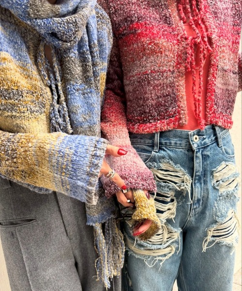 セール】＜ZOZOTOWN限定＞2WAY MELANGE KNIT SCARF SET TOP（ニット