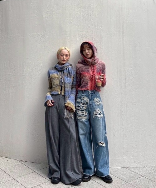 セール】＜ZOZOTOWN限定＞2WAY MELANGE KNIT SCARF SET TOP（ニット