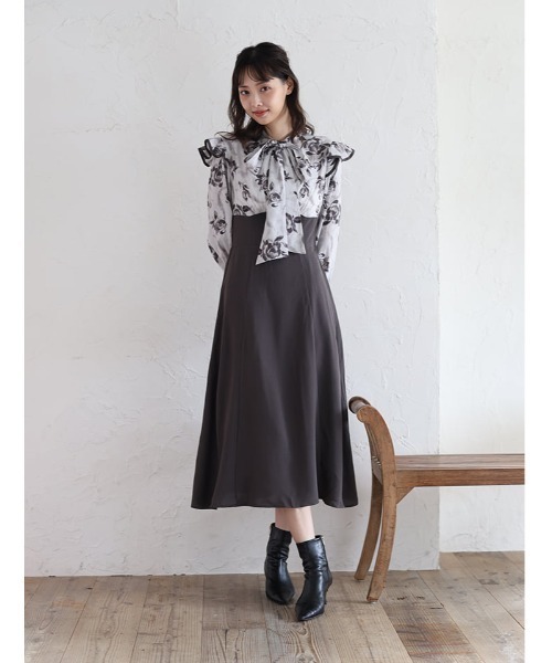 fifth（フィフス）の「【XSサイズあり】フラワープリントボウタイドッキングワンピース（ワンピース・レディース・ブラウン/グレー・M/XS）」の14枚目の写真