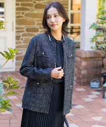 新品 ロートレアモンブラック ノーカラージャケット ラメ ツイード 38