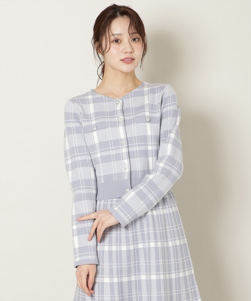 新品Sugar glossピンク チェック柄ワンピース&カーディガンセットアップ ピンクツイードチェックワンピース /山崎みどり - カラードレス