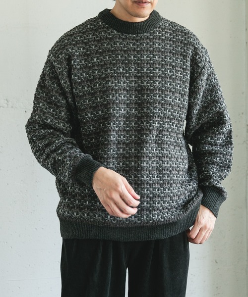 URBAN RESEARCH DOORS（アーバンリサーチドアーズ）の「ツイードライク ボーダーニット（ニット/セーター・メンズ・ブラック系その他/グレー系その他/ブラウン系その他・LARGE/MEDIUM）」の3枚目の写真