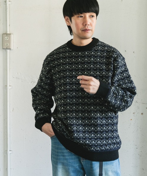 URBAN RESEARCH DOORS（アーバンリサーチドアーズ）の「ツイードライク ボーダーニット（ニット/セーター・メンズ・ブラック系その他/グレー系その他/ブラウン系その他・LARGE/MEDIUM）」の6枚目の写真