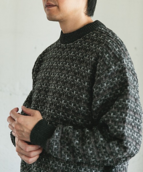 URBAN RESEARCH DOORS（アーバンリサーチドアーズ）の「ツイードライク ボーダーニット（ニット/セーター・メンズ・ブラック系その他/グレー系その他/ブラウン系その他・LARGE/MEDIUM）」の14枚目の写真