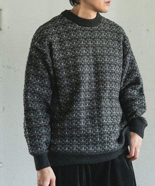 URBAN RESEARCH DOORS（アーバンリサーチドアーズ）の「ツイードライク ボーダーニット（ニット/セーター・メンズ・ブラック系その他/グレー系その他/ブラウン系その他・LARGE/MEDIUM）」の16枚目の写真