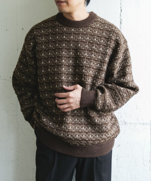 URBAN RESEARCH DOORS（アーバンリサーチドアーズ）の「ツイードライク ボーダーニット（ニット/セーター・メンズ・ブラック系その他/グレー系その他/ブラウン系その他・LARGE/MEDIUM）」の22枚目の写真
