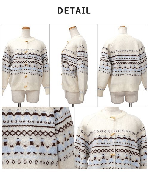 CLOTHY(クロシィ)の「【リラックス感がありながらも女性らしい柔らかさを演出】トルクボタン雪柄ニットカーディガン(カーディガン/ボレロ・レディース・ブルー/ピンク・FREE)」の6枚目の写真