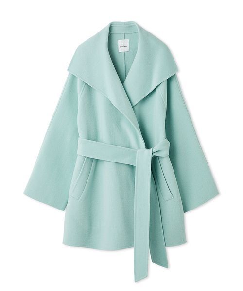 セール】共ベルト付きビックカラーミディ丈コート（ステンカラーコート