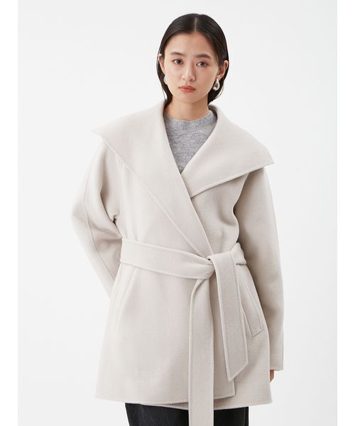 共ベルト付きビックカラーミディ丈コート（ステンカラーコート）｜Mila