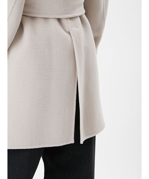 セール】共ベルト付きビックカラーミディ丈コート（ステンカラーコート