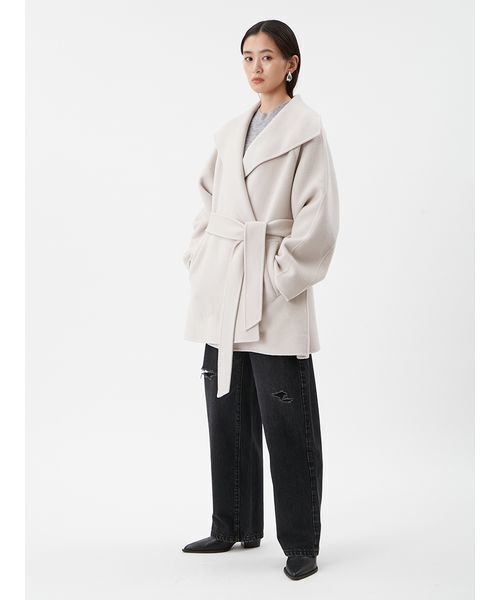 共ベルト付きビックカラーミディ丈コート（ステンカラーコート）｜Mila