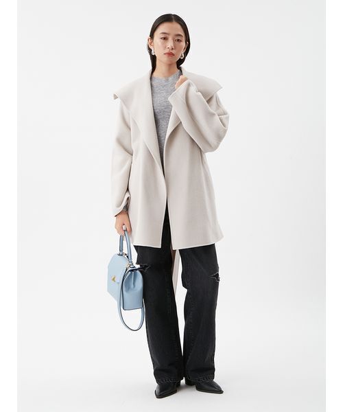 共ベルト付きビックカラーミディ丈コート（ステンカラーコート）｜Mila