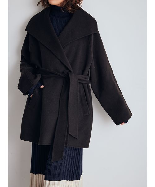 共ベルト付きビックカラーミディ丈コート（ステンカラーコート）｜Mila