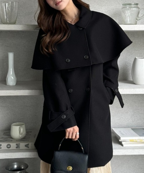 【極美品】エムプルミエブラック リバービーバージレ・ケープコート ブラック S 極美品】エムプルミエブラック リバービーバージレ・ケープコート