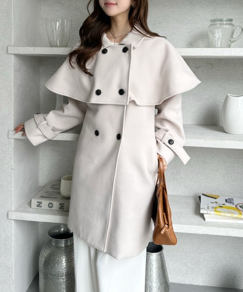 セール】ケープで魅せる2wayミドルコート（ステンカラーコート