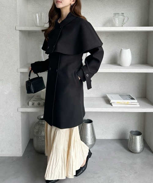 美品　BORDERS at BALCONY  黒 ケープコート サイズ38 美品 BORDERS at BALCONY 黒 ケープコート サイズ38