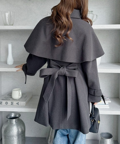 セール】ケープで魅せる2wayミドルコート（ステンカラーコート