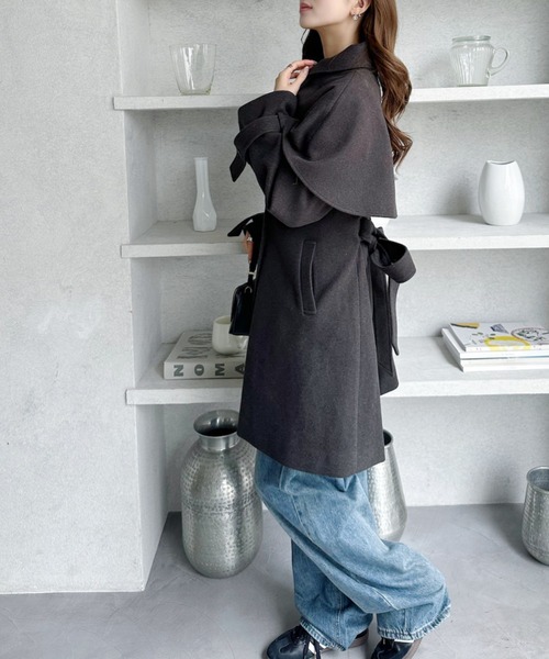 フード付き チャコールケープ 2セット 2wayケープセットコート[ze782