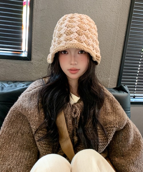 SANSeLF（サンセルフ）の「【SANSeLF】 クロシェバケットハット 立体編みデザイン ニット風 saa25a173（ニットキャップ/ビーニー・レディース・ベージュ/グリーン/ブラック・FREE）」の12枚目の写真