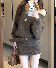 オフショルダー ロングスリーブ ワンピース