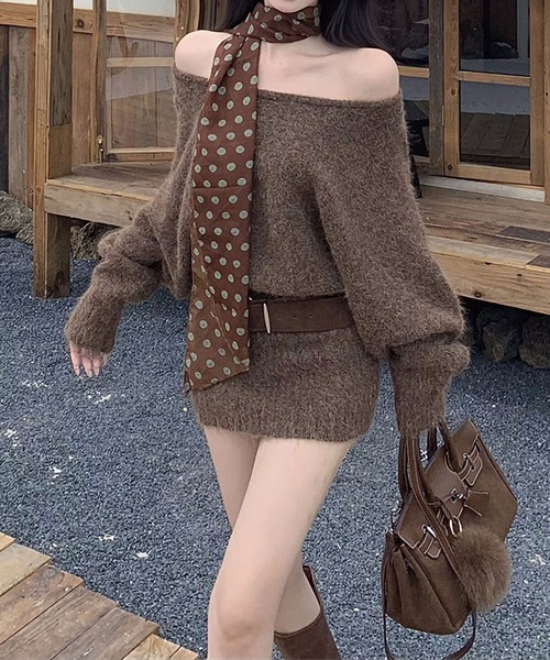 MAISON DE THERESE（メゾン ド テレーズ）の「オフショルダー ロングスリーブ ワンピース（ワンピース・レディース・ブラウン/グリーン/グレー/アイボリー・M）」の13枚目の写真