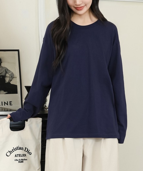 DAYRA(デイラ)の「コットン ラウンドネック ベーシック 長袖 カットソー(Tシャツ/カットソー・レディース・ダークグレー/ネイビー/ホワイト/ブラック・S/M/XL)」の4枚目の写真