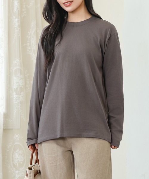 DAYRA(デイラ)の「コットン ラウンドネック ベーシック 長袖 カットソー(Tシャツ/カットソー・レディース・ダークグレー/ネイビー/ホワイト/ブラック・S/M/XL)」の3枚目の写真