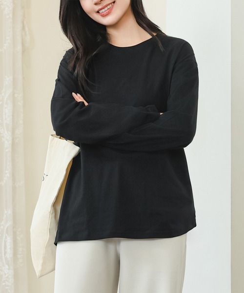 DAYRA(デイラ)の「コットン ラウンドネック ベーシック 長袖 カットソー(Tシャツ/カットソー・レディース・ダークグレー/ネイビー/ホワイト/ブラック・S/M/XL)」の6枚目の写真