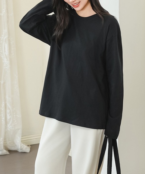 DAYRA(デイラ)の「コットン ラウンドネック ベーシック 長袖 カットソー(Tシャツ/カットソー・レディース・ダークグレー/ネイビー/ホワイト/ブラック・S/M/XL)」の7枚目の写真