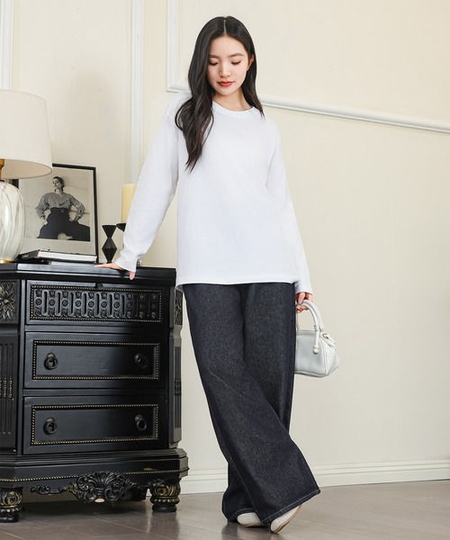 DAYRA(デイラ)の「コットン ラウンドネック ベーシック 長袖 カットソー(Tシャツ/カットソー・レディース・ダークグレー/ネイビー/ホワイト/ブラック・S/M/XL)」の9枚目の写真