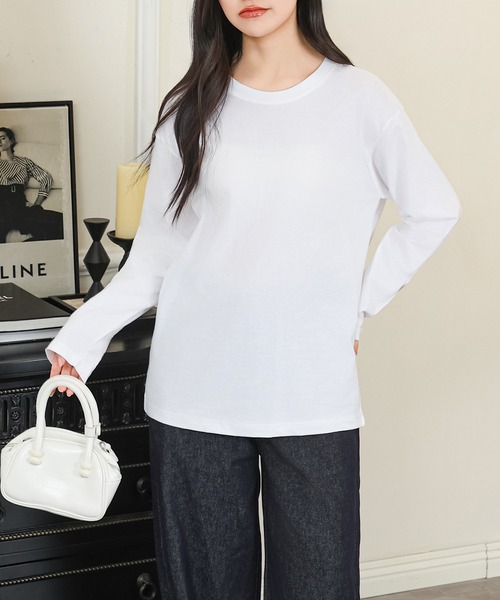 DAYRA(デイラ)の「コットン ラウンドネック ベーシック 長袖 カットソー(Tシャツ/カットソー・レディース・ダークグレー/ネイビー/ホワイト/ブラック・S/M/XL)」の11枚目の写真
