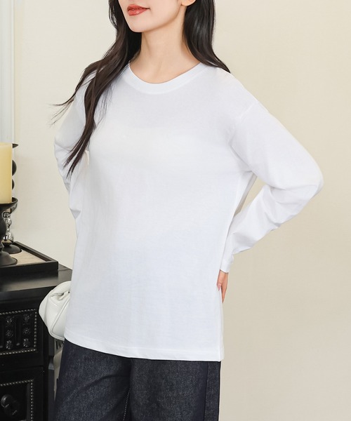 DAYRA(デイラ)の「コットン ラウンドネック ベーシック 長袖 カットソー(Tシャツ/カットソー・レディース・ダークグレー/ネイビー/ホワイト/ブラック・S/M/XL)」の12枚目の写真