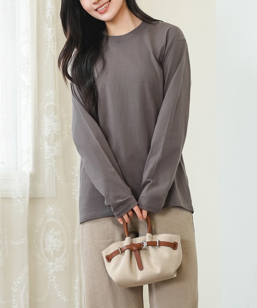 DAYRA(デイラ)の「コットン ラウンドネック ベーシック 長袖 カットソー(Tシャツ/カットソー・レディース・ダークグレー/ネイビー/ホワイト/ブラック・S/M/XL)」の14枚目の写真