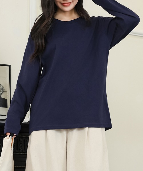DAYRA(デイラ)の「コットン ラウンドネック ベーシック 長袖 カットソー(Tシャツ/カットソー・レディース・ダークグレー/ネイビー/ホワイト/ブラック・S/M/XL)」の18枚目の写真